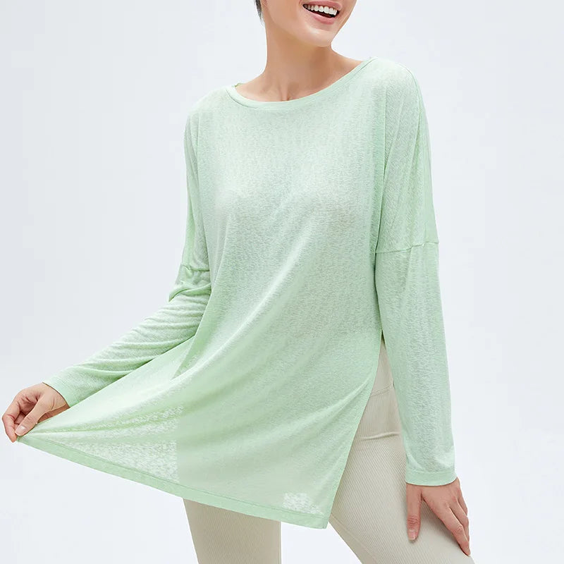 Effortless Elegance: Loose Quick Dry Modest Workout Tops in lime green