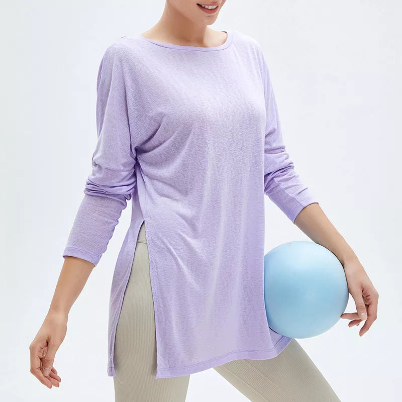 Loose Quick Dry Workout Tops in lilac, providing fashionable moves during workouts.