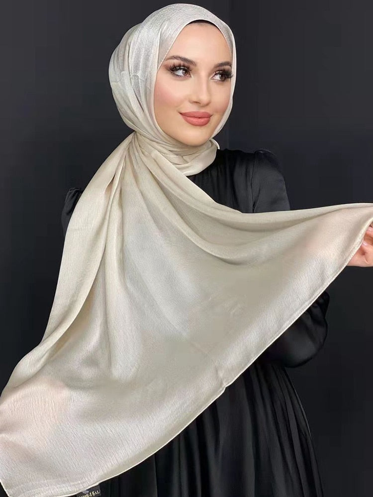 Comfort and Style Converge: Plain Glossy Silk Head Scarf with Premium Quality