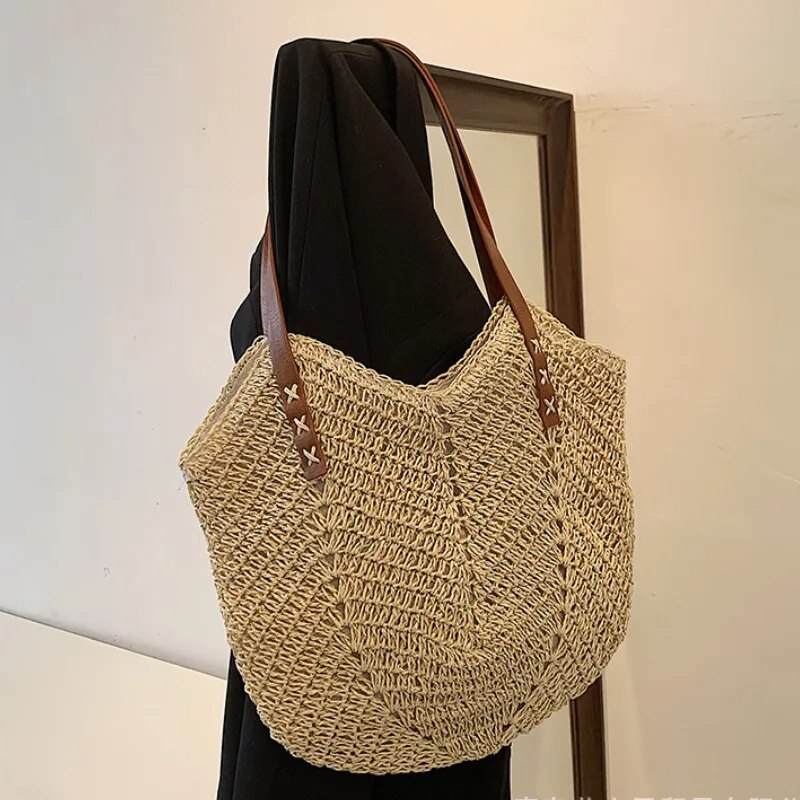 Model Radiating Confidence in the Stylish Woven Hand Bag