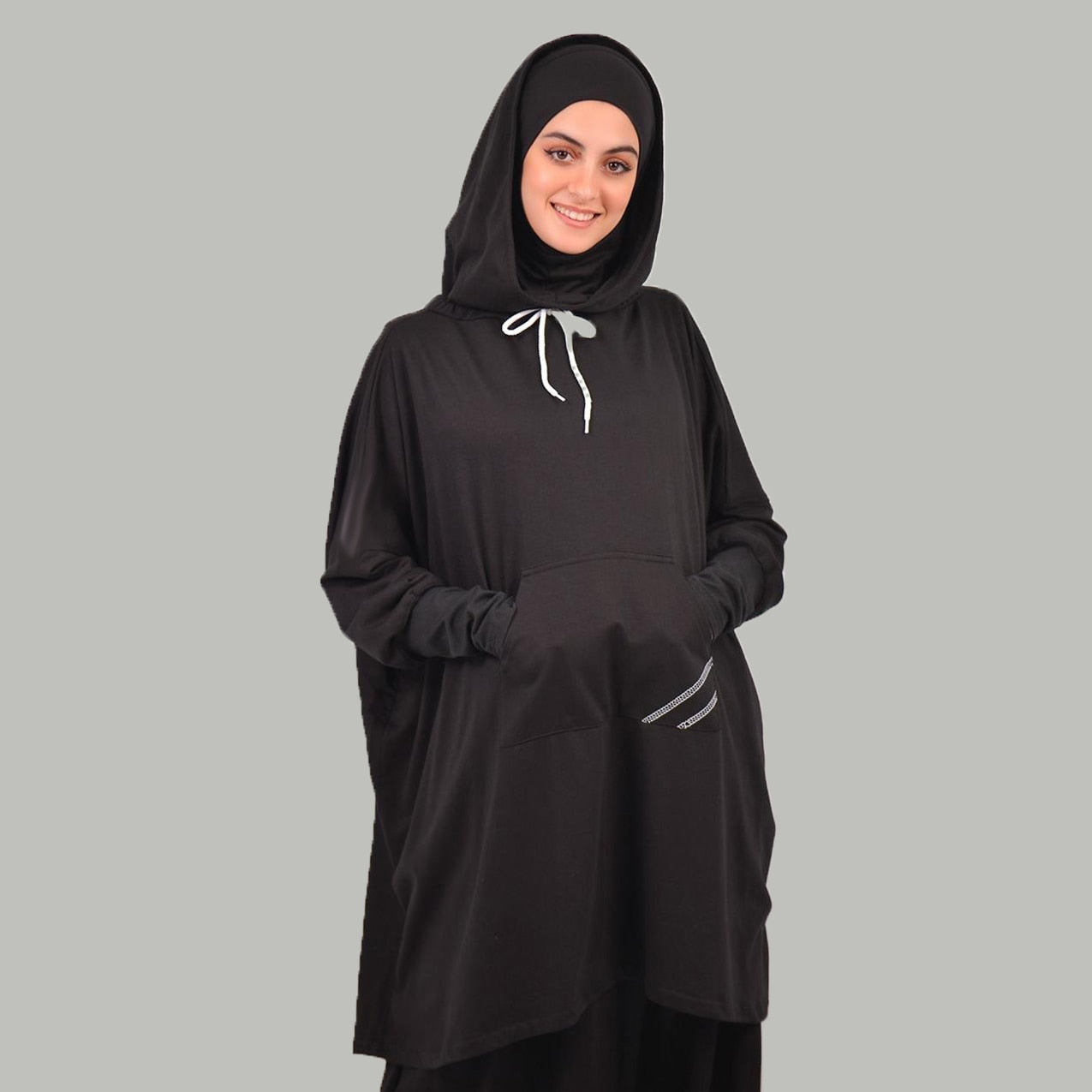 Comfortable and Stylish Black Modest Workout Clothing with Hoodie