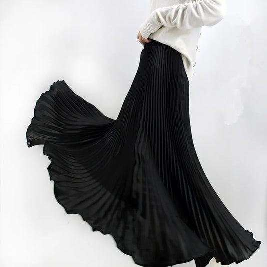 High Waisted Pleated Long Skirt in artistic design.