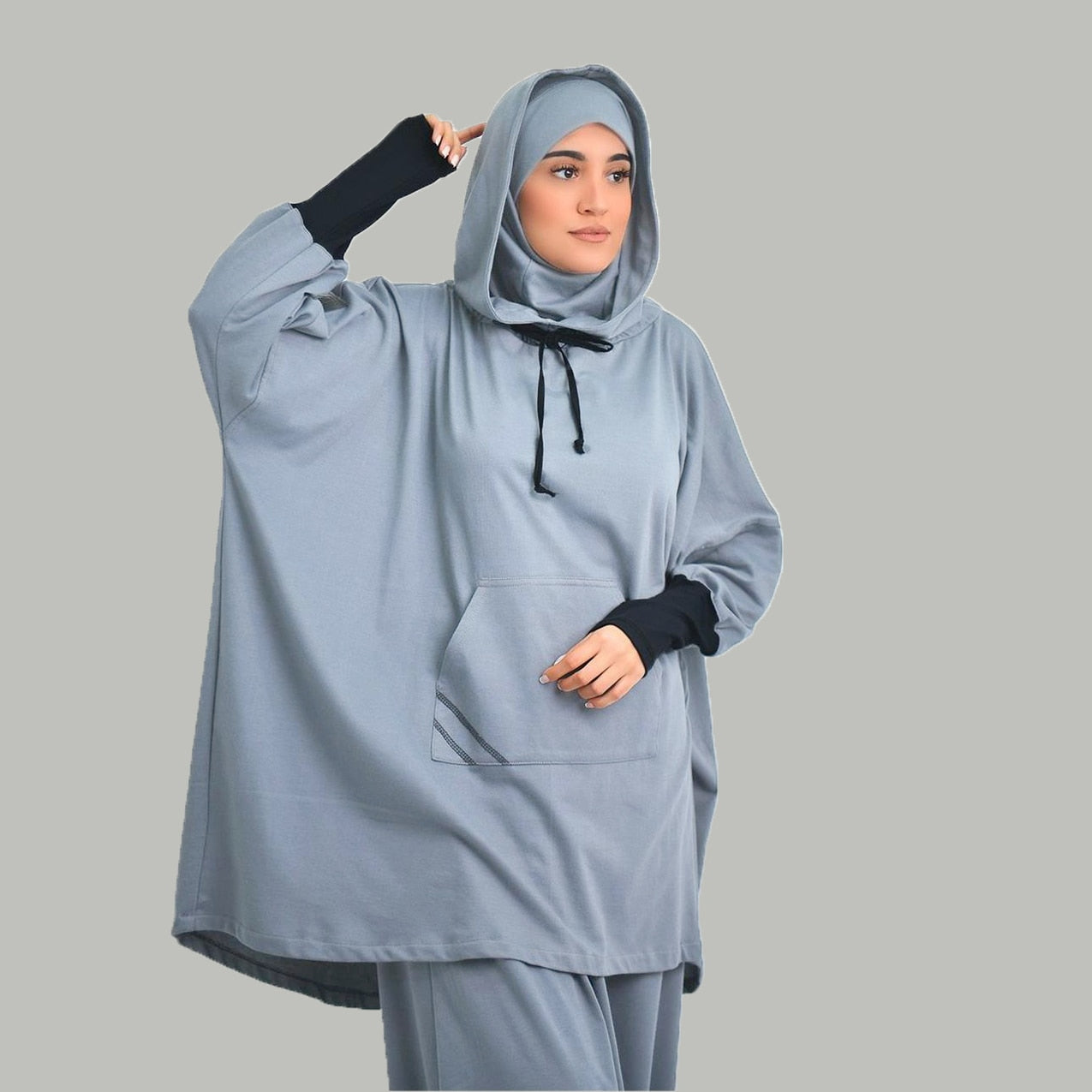 Comfortable and Stylish Blue Modest Workout Clothing with Hoodie