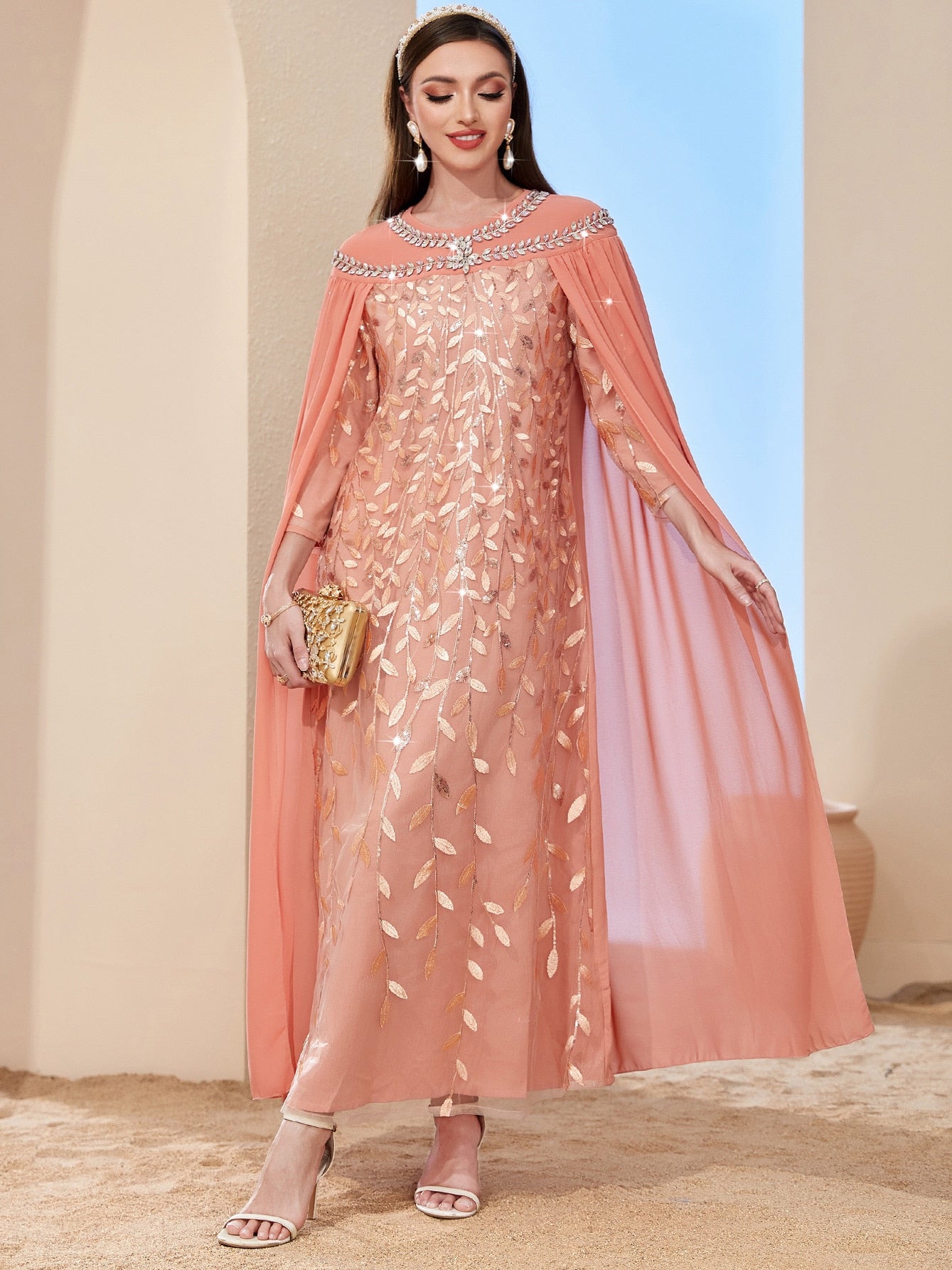 Model Radiating Elegance in the Luxury Diamond Abayas with Cape