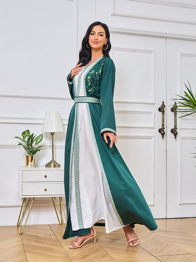 Model Embracing the Comfort and Elegance of the Open Abaya with Belt