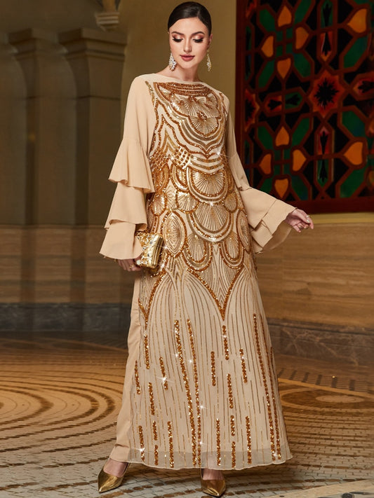 Model Gracing Elegance in the Fancy Designer Abaya with Butterfly Sleeves