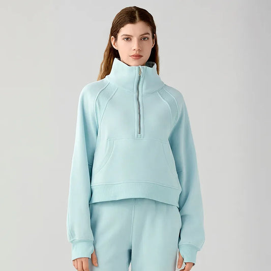 Winter Warmth: Modest Workout Tops with Half Zip Jacket